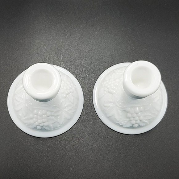 Imperial Glass Grapevine White Milk Glass Candle Holders VTG - Picture 3 of 5